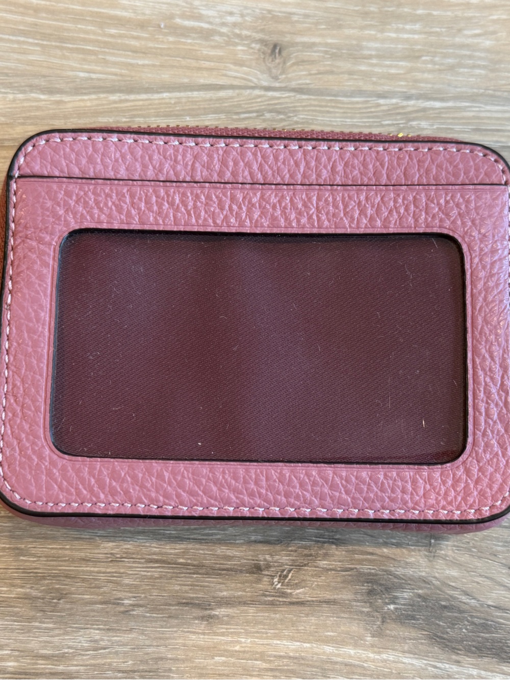 Coach Rose Pink Pebbled Leather Card Holder with Gold Chain - Picture 4 of 10
